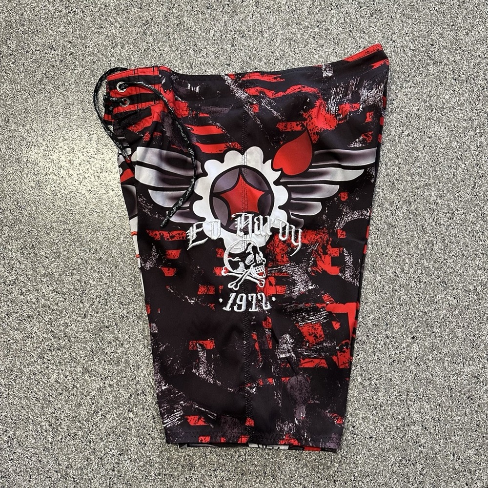 Ed Hardy Boardshorts Mens 34 Y2K Do or Die Skull Surf Swim Shorts Vintage Y2K - Picture 6 of 9